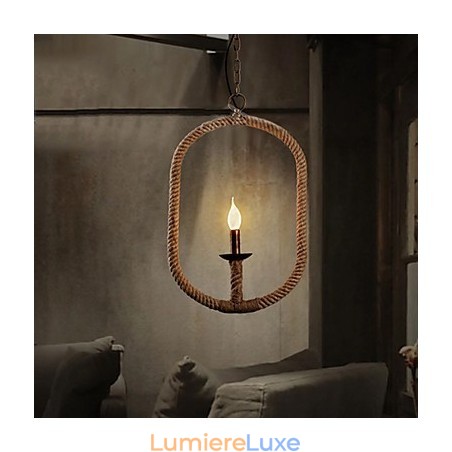 Lustre rétro en corde de chanvre à 1 lampe de style campagnard rétro Lustre rétro en corde de chanvre à 1 lampe de style campagnard rétro
