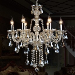 Lustre moderne en cristal K9 de couleur cognac rétro à 6 lumières