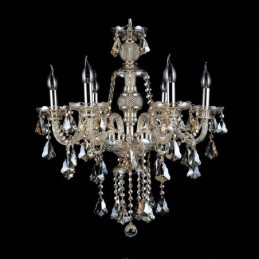 Lustre moderne en cristal K9 de couleur cognac rétro à 6 lumières