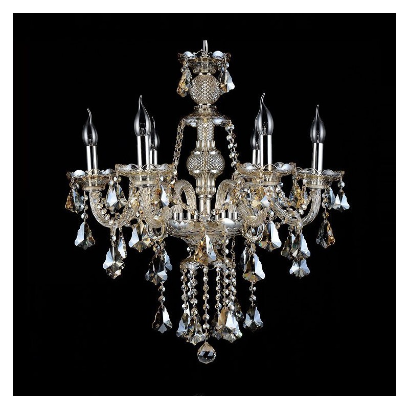 Lustre moderne en cristal K9 de couleur cognac rétro à 6 lumières