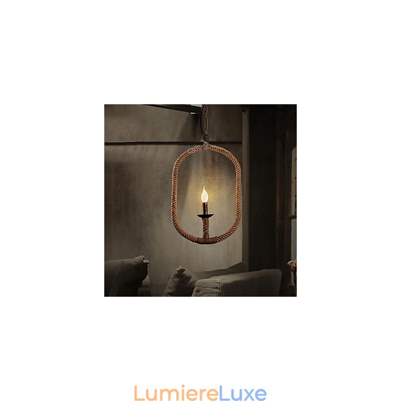 Lustre rétro en corde de chanvre à 1 lampe de style campagnard rétro