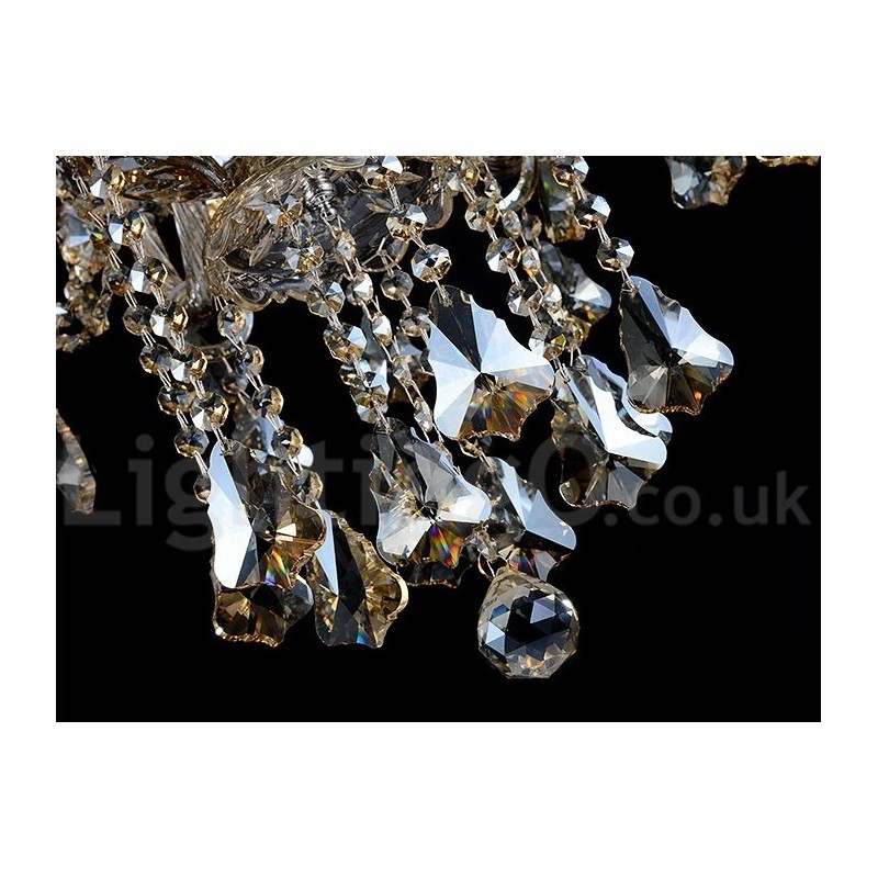 Lustre moderne en cristal K9 de couleur cognac rétro à 6 lumières