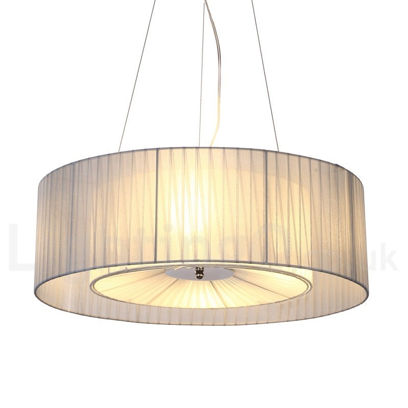 Suspension moderne Drum à 4 lampes avec abat-jour en tissu
