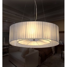 Suspension moderne Drum à 4 lampes avec abat-jour en tissu