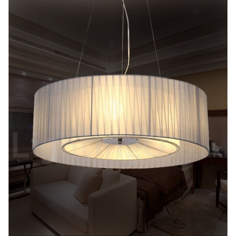 Suspension moderne Drum à 4 lampes avec abat-jour en tissu
