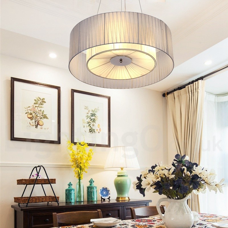 Suspension moderne Drum à 4 lampes avec abat-jour en tissu