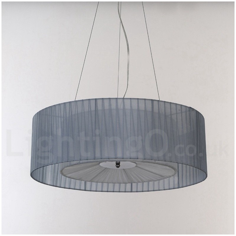 Suspension moderne Drum à 4 lampes avec abat-jour en tissu