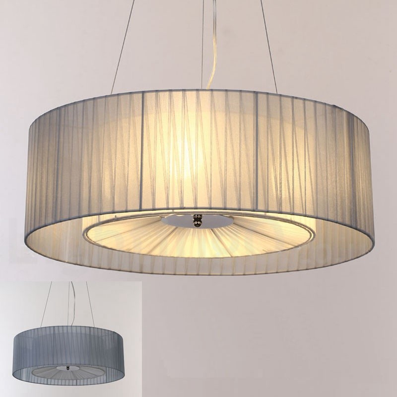 Suspension moderne Drum à 4 lampes avec abat-jour en tissu