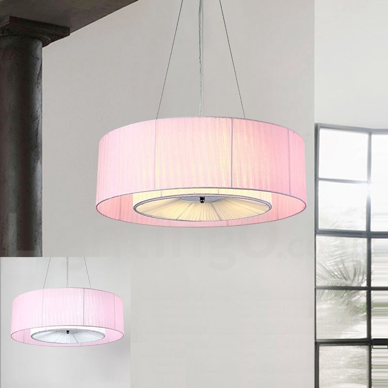 Suspension moderne Drum à 4 lampes avec abat-jour en tissu