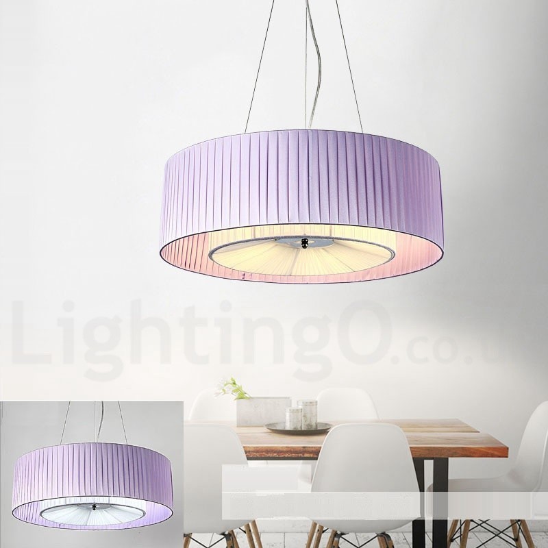 Suspension moderne Drum à 4 lampes avec abat-jour en tissu