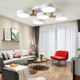 Lustre en bois moderne contemporain de style nordique, plafonnier encastré avec abat-jour en acrylique