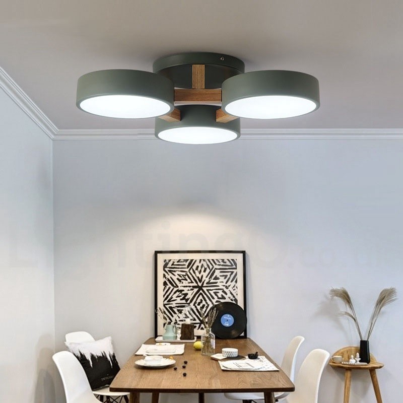 Lustre en bois moderne contemporain de style nordique, plafonnier encastré avec abat-jour en acrylique