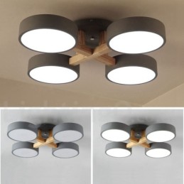 Lustre en bois moderne contemporain de style nordique, plafonnier encastré avec abat-jour en acrylique