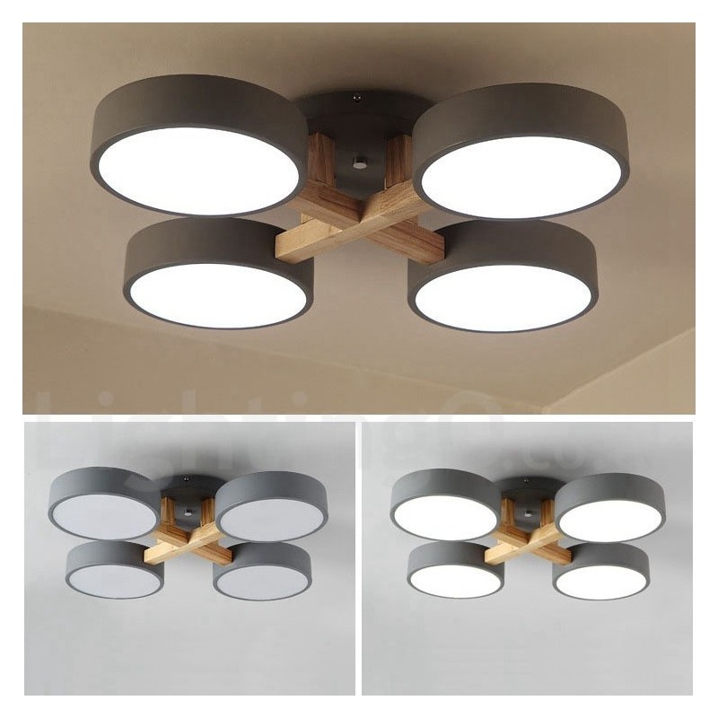 Lustre en bois moderne contemporain de style nordique, plafonnier encastré avec abat-jour en acrylique