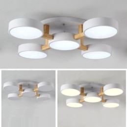 Lustre en bois moderne contemporain de style nordique, plafonnier encastré avec abat-jour en acrylique