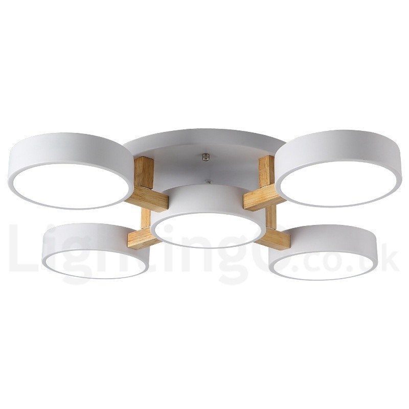 Lustre en bois moderne contemporain de style nordique, plafonnier encastré avec abat-jour en acrylique