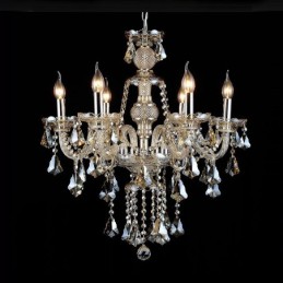Lustre moderne en cristal K9 de couleur cognac rétro à 6 lumières