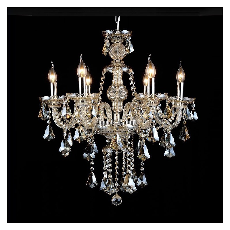 Lustre moderne en cristal K9 de couleur cognac rétro à 6 lumières