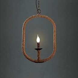Lustre rétro en corde de chanvre à 1 lampe de style campagnard rétro