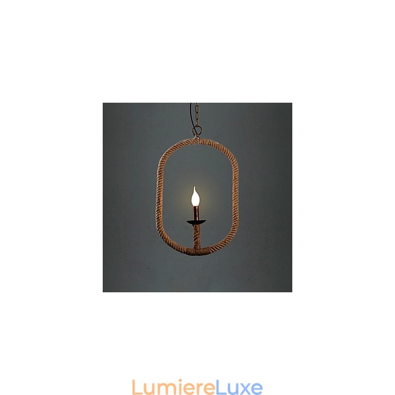 Lustre rétro en corde de chanvre à 1 lampe de style campagnard rétro