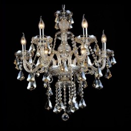 Lustre moderne en cristal K9 de couleur cognac rétro à 6 lumières