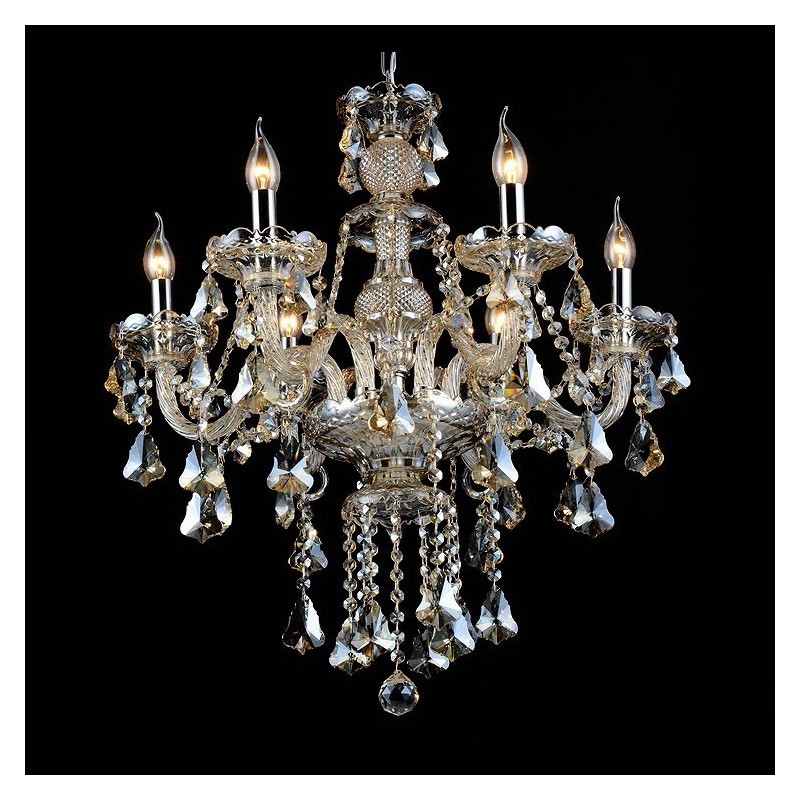 Lustre moderne en cristal K9 de couleur cognac rétro à 6 lumières