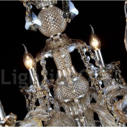 Lustre moderne en cristal K9 de couleur cognac rétro à 6 lumières