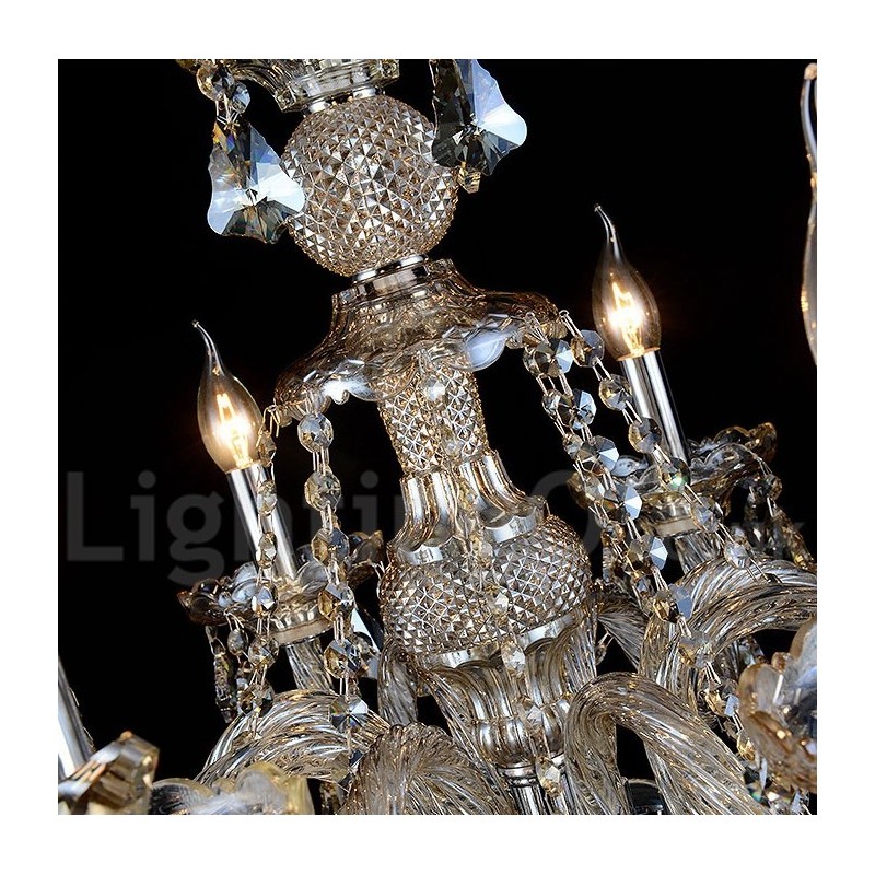 Lustre moderne en cristal K9 de couleur cognac rétro à 6 lumières