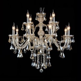 Lustre moderne en cristal K9 de couleur cognac rétro à 12 lumières