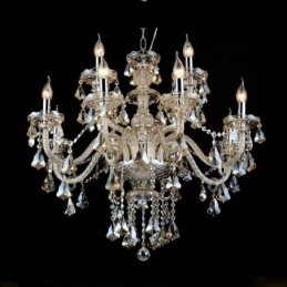 Lustre moderne en cristal K9 de couleur cognac rétro à 12 lumières