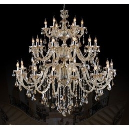 Lustre extra large à 3 niveaux en cristal K9 de couleur cognac, style rétro et luxueux