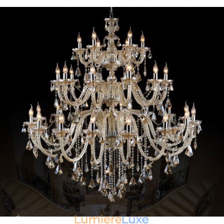 Lustre extra large à 3 niveaux en cristal K9 de couleur cognac, style rétro et luxueux Lustre extra large à 3 niveaux en cristal K9 de couleur cognac, style rétro et luxueux