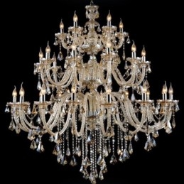 Lustre extra large à 3 niveaux en cristal K9 de couleur cognac, style rétro et luxueux
