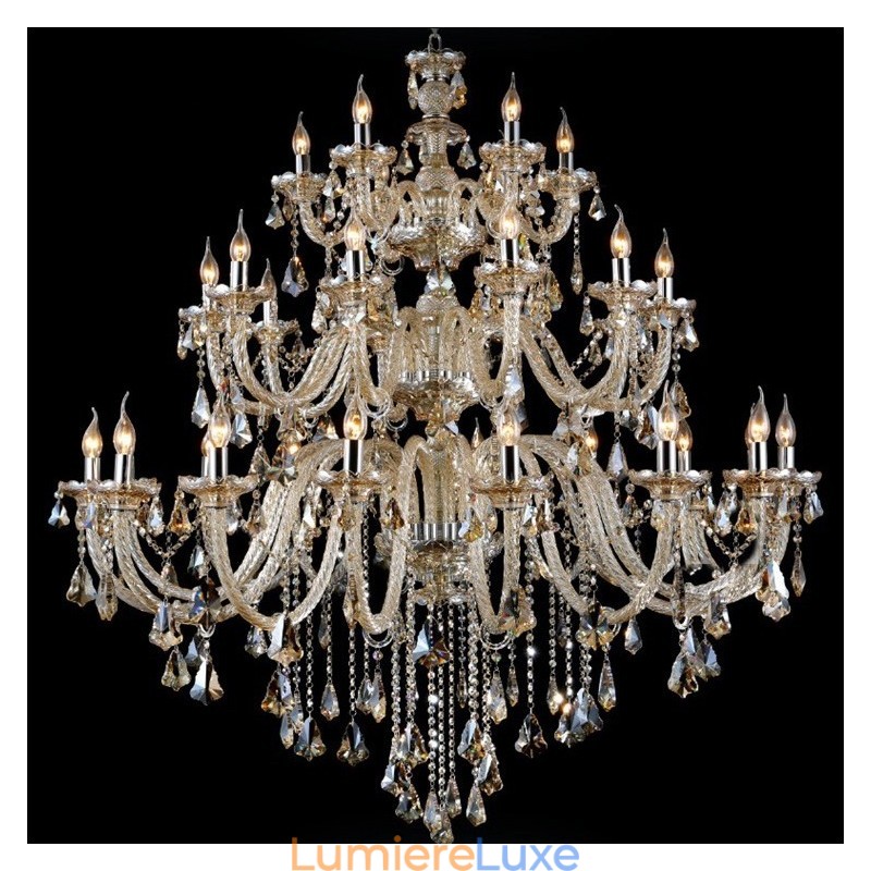 Lustre extra large à 3 niveaux en cristal K9 de couleur cognac, style rétro et luxueux