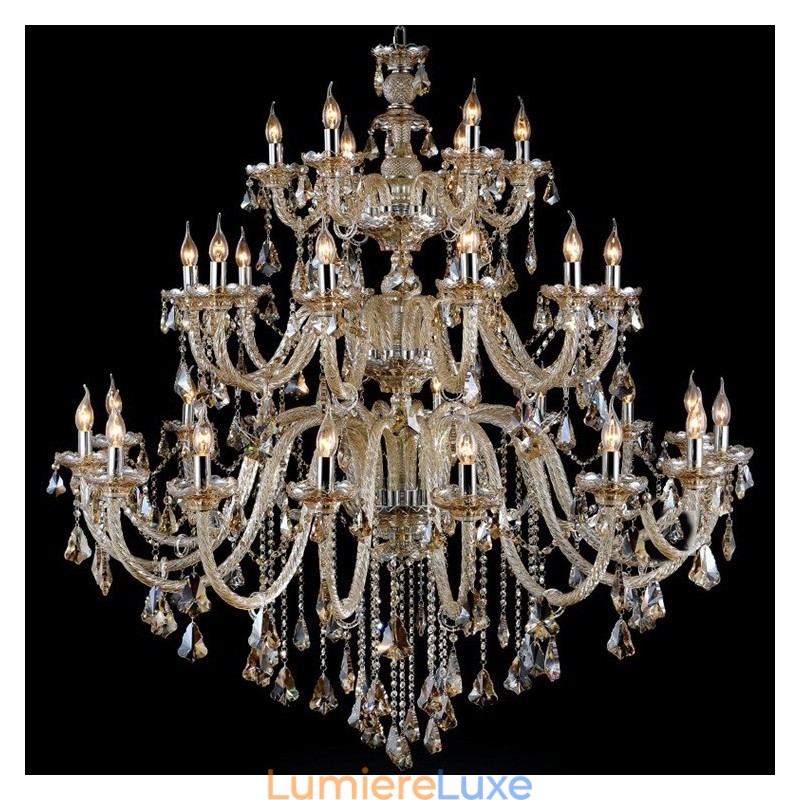 Lustre extra large à 3 niveaux en cristal K9 de couleur cognac, style rétro et luxueux