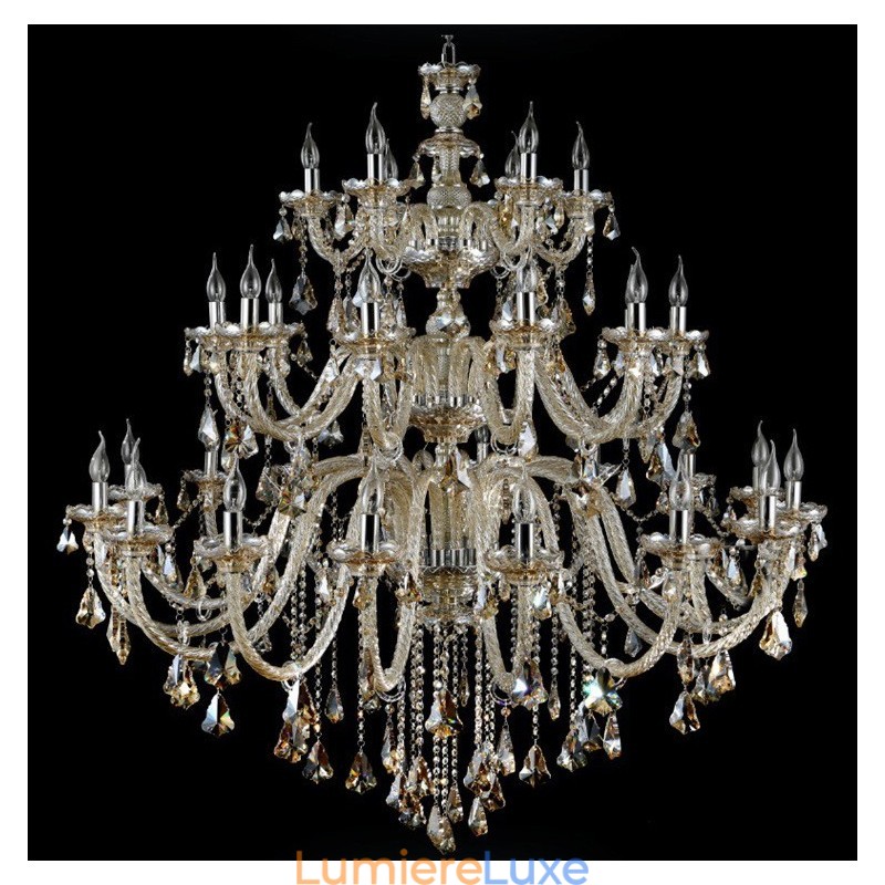 Lustre extra large à 3 niveaux en cristal K9 de couleur cognac, style rétro et luxueux