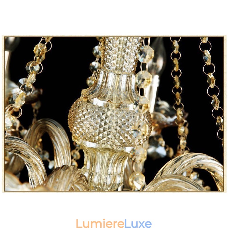 Lustre extra large à 3 niveaux en cristal K9 de couleur cognac, style rétro et luxueux