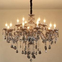 Lustre rétro à 18 lumières en cristal K9 de couleur grise
