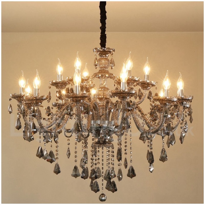 Lustre rétro à 18 lumières en cristal K9 de couleur grise