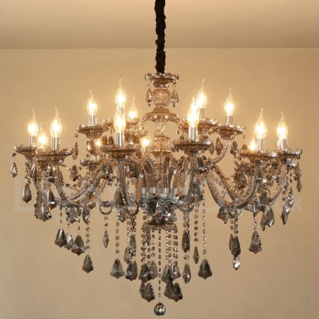 Lustre rétro à 18 lumières en cristal K9 de couleur grise Lustre rétro à 18 lumières en cristal K9 de couleur grise