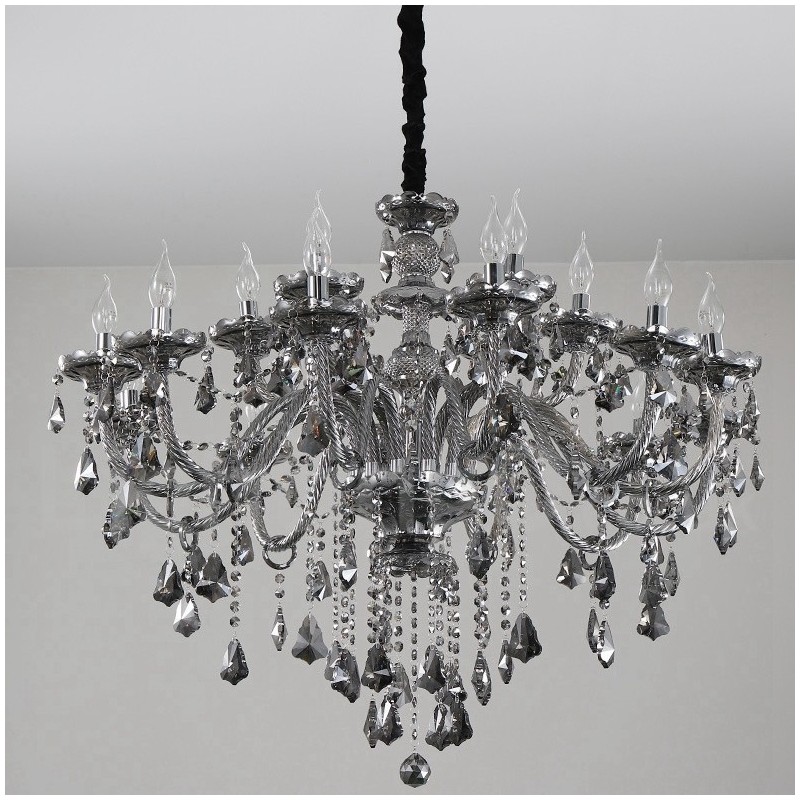 Lustre rétro à 18 lumières en cristal K9 de couleur grise