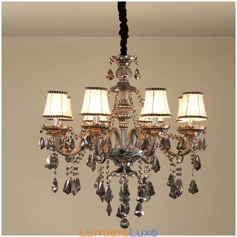 Lustre bougie rétro en cristal K9 gris à 8 lumières