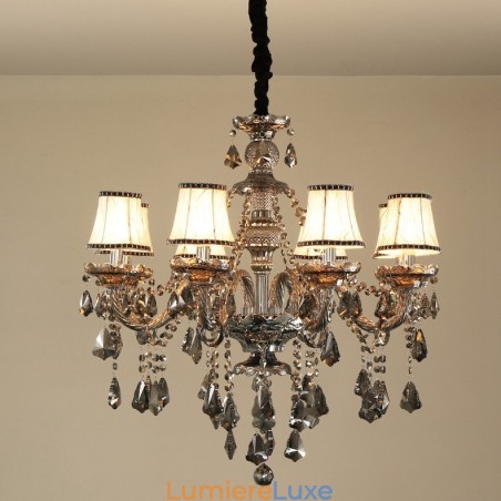 Lustre bougie rétro en cristal K9 gris à 8 lumières Lustre bougie rétro en cristal K9 gris à 8 lumières