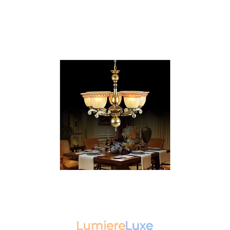 Lustre cinq lumières bronze européen rétro classique