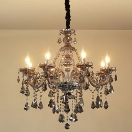 Lustre bougie rétro en cristal K9 gris à 8 lumières