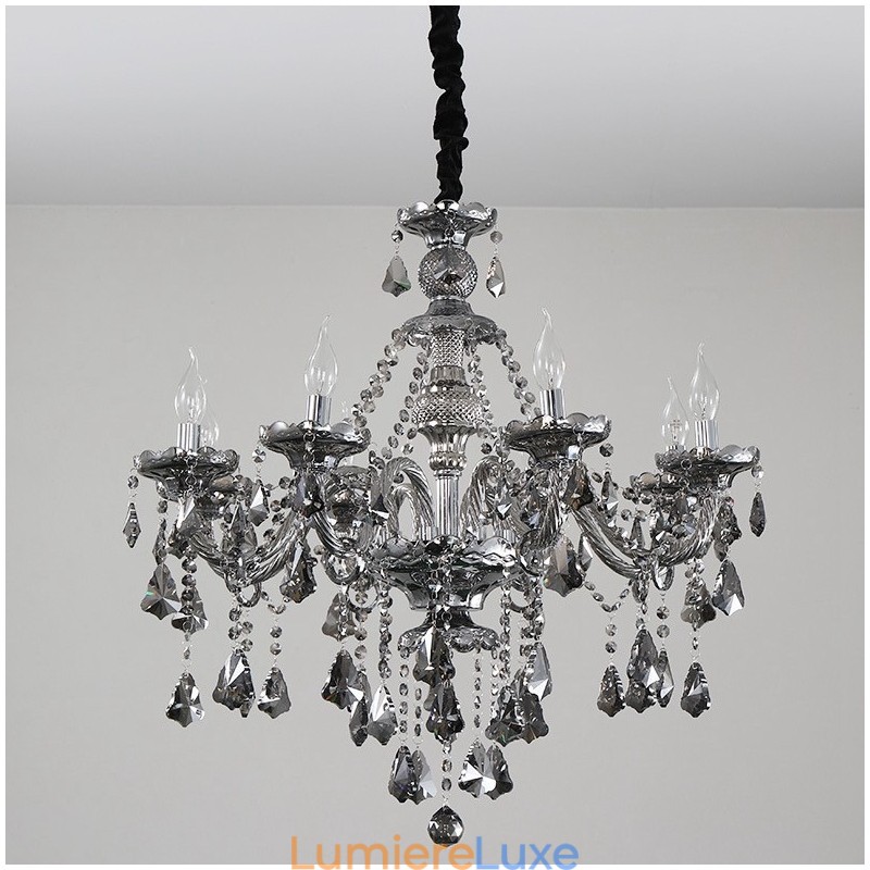 Lustre bougie rétro en cristal K9 gris à 8 lumières