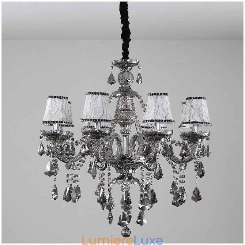 Lustre bougie rétro en cristal K9 gris à 8 lumières