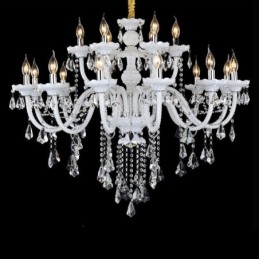 Lustre bougie rétro en cristal transparent K9, 15 lumières, couleur blanche