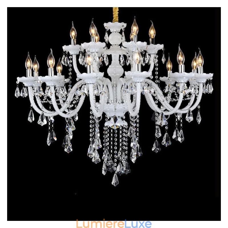 Lustre bougie rétro en cristal transparent K9, 15 lumières, couleur blanche