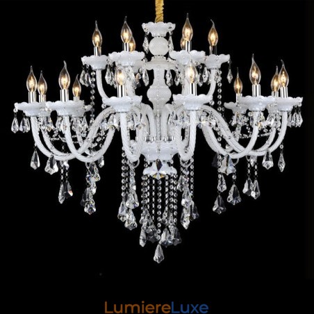 Lustre bougie rétro en cristal transparent K9, 15 lumières, couleur blanche Lustre bougie rétro en cristal transparent K9, 15 lumières, couleur blanche